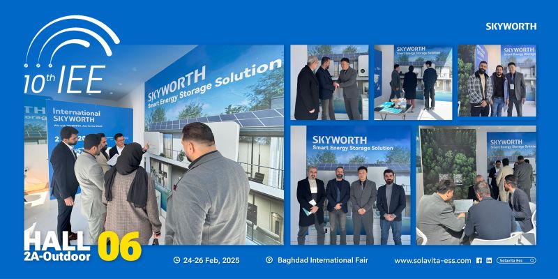 Skyworth's smart energy storage solutions showcased at the 10th IEE in Baghdad, featuring solar panel and energy storage systems